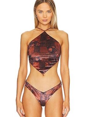 WeWoreWhat Brown Halter Bikini Top